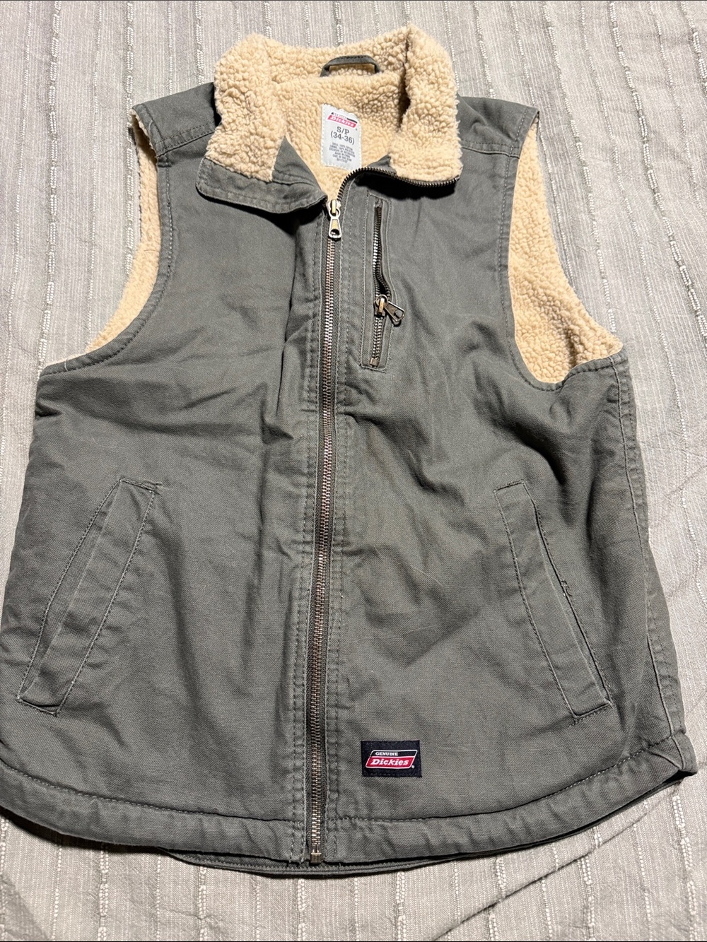 Dickies Kids Olive Green Sherpa Vest with Cream Lining